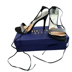Stuart Weitzman Elegant Black Stiletto Heels with Rhinestone Detailing